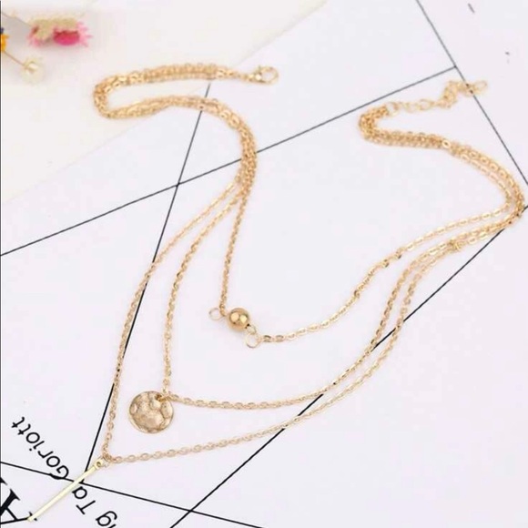 New Bar and Ball Pendant Layered Chain Gold Tone Necklace - Picture 3 of 3